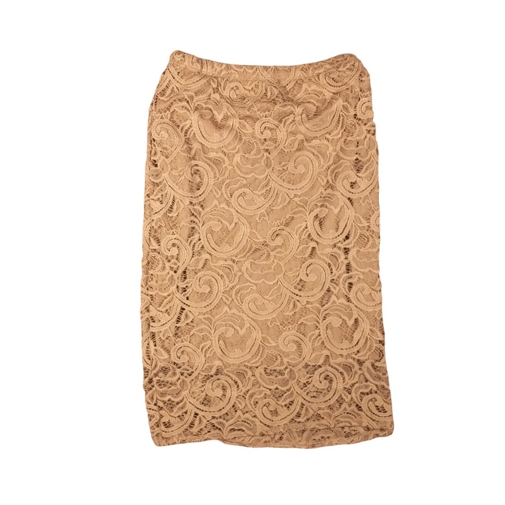 Free Kisses Women Tan Floral‎ Lace Midi Pencil Skirt Size M FK8442 Camel Brown